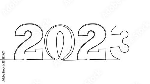 2023 New Year continuous clip, line numbers video. Line art 2023 year animation.
