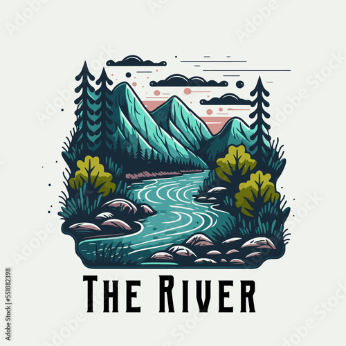 collection of valley river nature mountain forest logo label badge vector