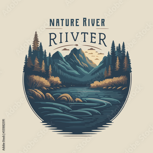 collection of valley river nature mountain forest logo label badge vector