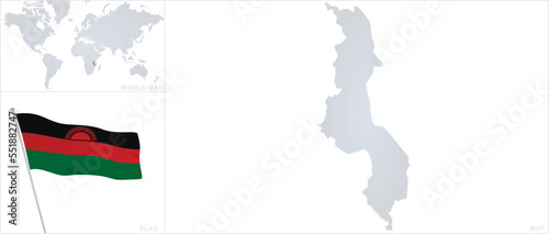 Malawi map and flag. vector 