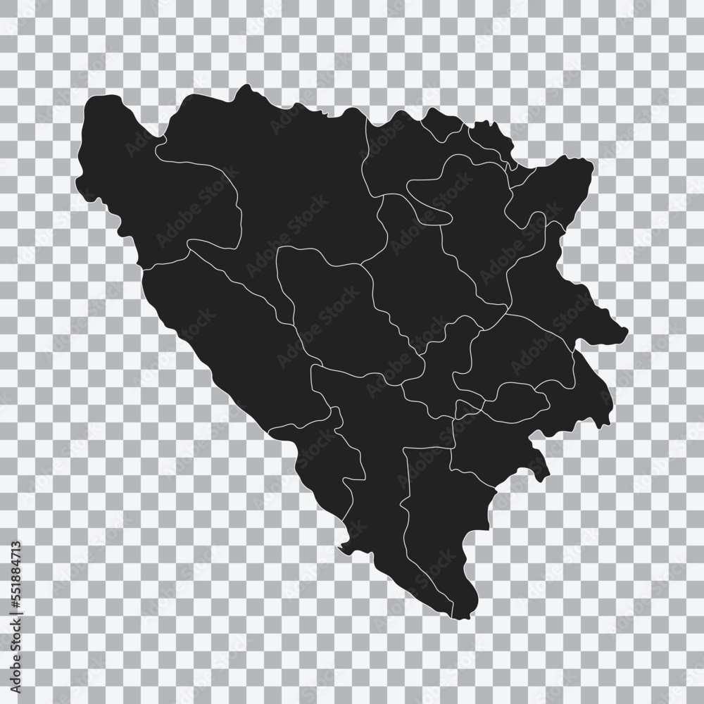 Political map of the Bosnia and Herzegovina isolated on transparent background. High detailed vector illustration.