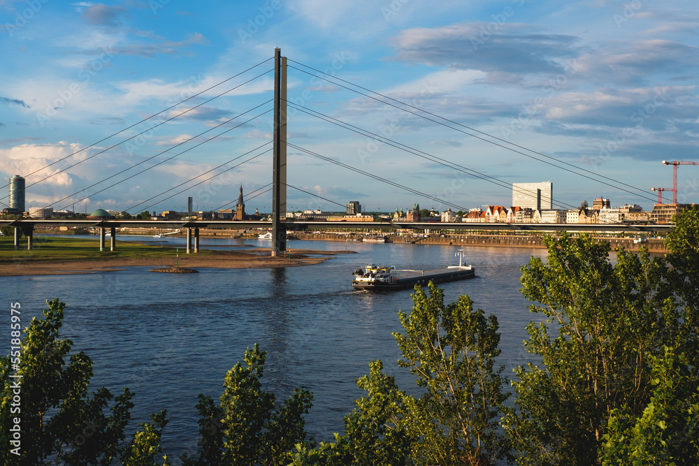 View of the Rhine bridge in Düsseldorf on a sunny day