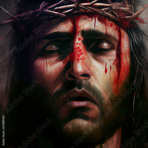 Valokuvatapetti Jesus wearing a crown of thorns. Generative AI
