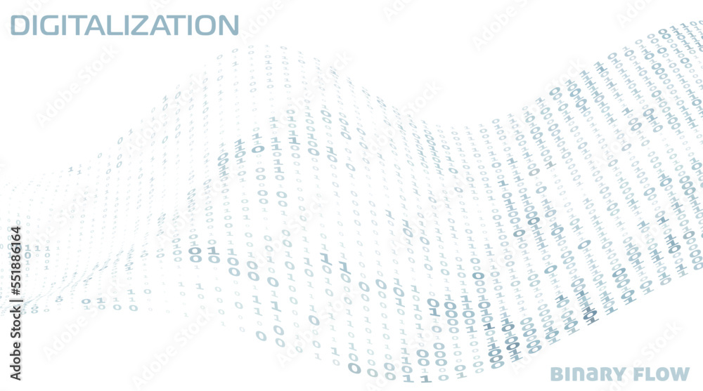 Digitalization. Binary data flow by ones and zeros - obrazy, fototapety, plakaty 