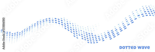 Dotted wave by blue squares. Wide vector pattern