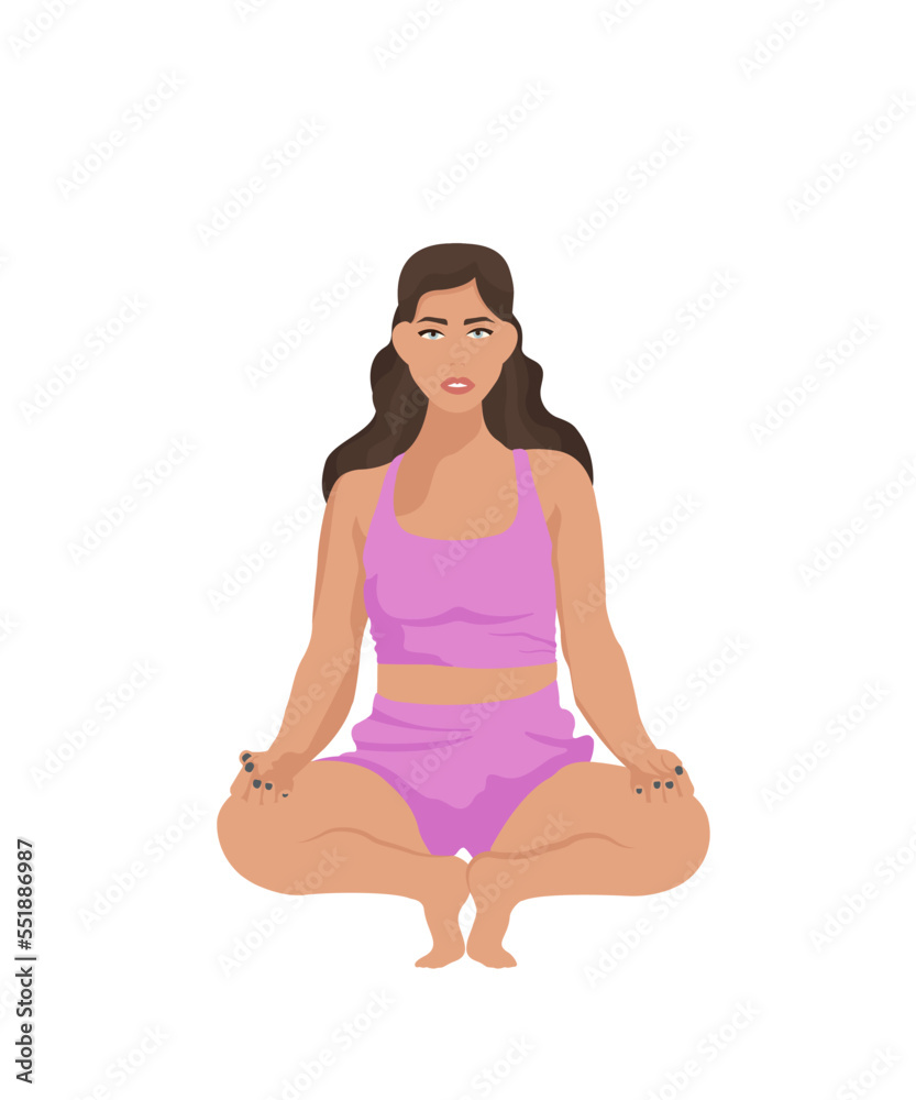 Woman practicing yoga.
A woman meditates on a white background. Cute vector illustration in flat style. Yoga pose.
Woman practicing yoga.
A woman meditates on a white background. Cute vector illustration in flat style. Yoga pose.