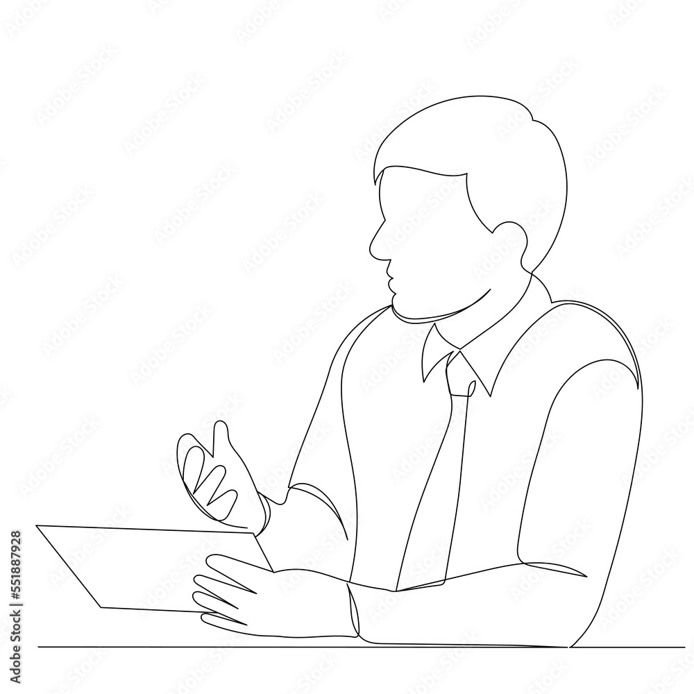 male businessman communicates sketch, continuous line drawing, vector male businessman communicates sketch, continuous line drawing, vector