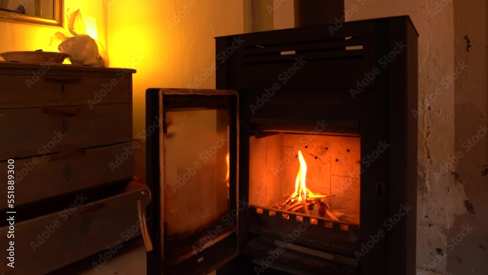 Blazing Fire From An Old Rustic Fireplace. Close Up Blazing Fire From An Old Rustic Fireplace. Close Up