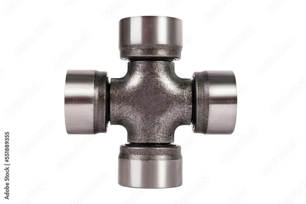 Universal joint bearing isolated on white background. Joint cross axel. - obrazy, fototapety, plakaty 