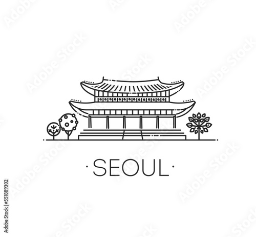 Canvas Print Gyeongbokgung palace, Seoul silhouette. Vector illustration