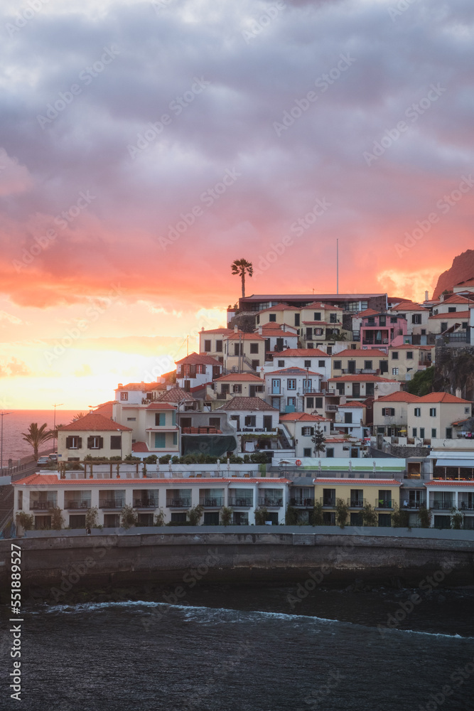 Small town in Madeira Camara de Lobos at sunset