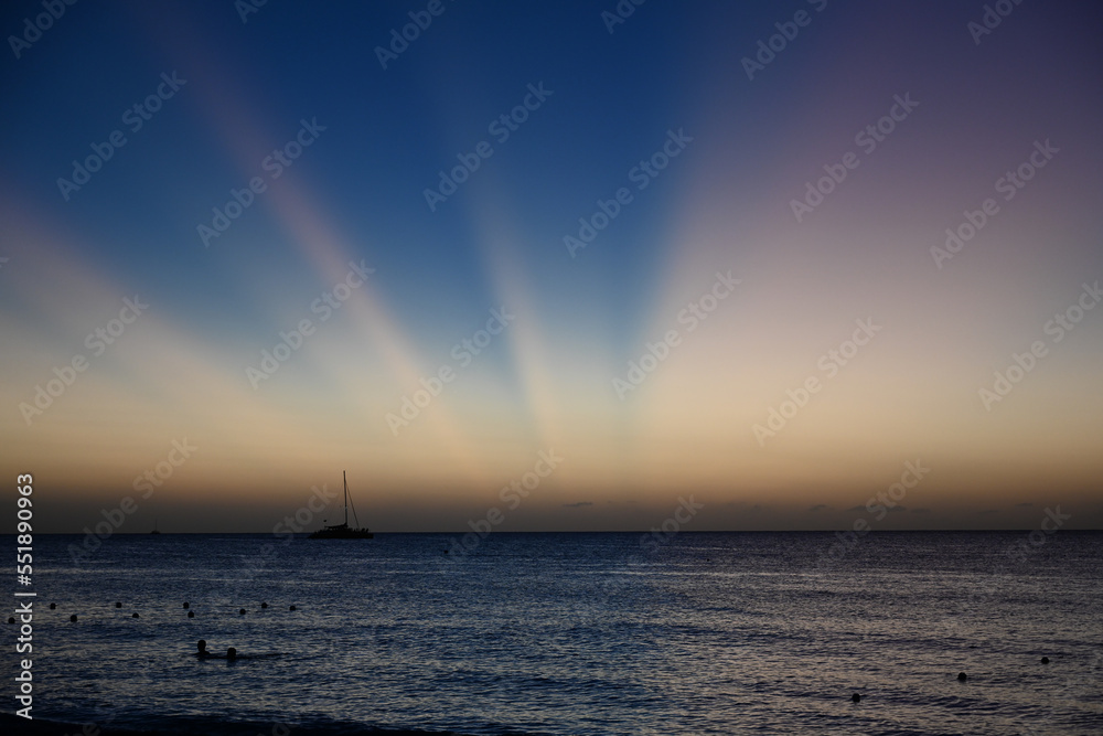 Sunset over the Caribbean ocean in Nigril Jamaica