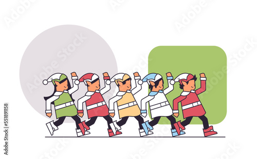 elves having fun santa helpers team celebrating happy new year merry christmas holidays greeting card