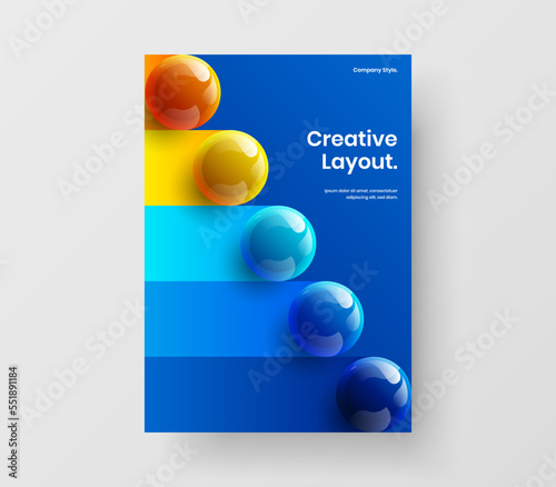 Creative brochure vector design illustration. Simple realistic balls annual report template.