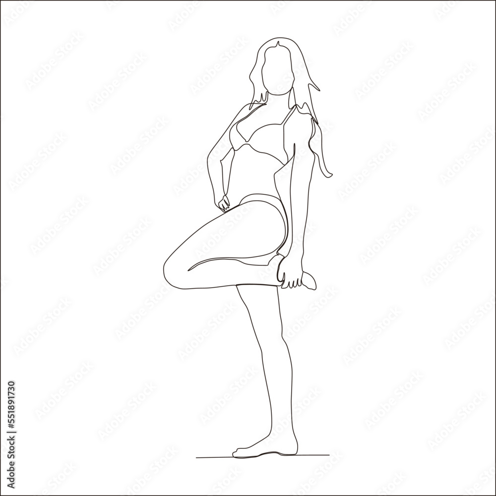 continuous line of beautiful and attractive young women in bikini poses