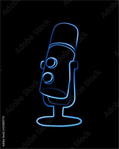 Vector isolated illustration of microphone with neon effect.