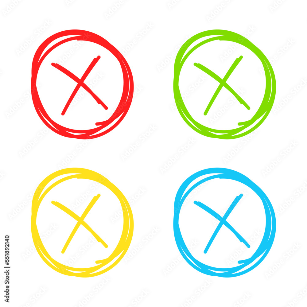 Set of hand drawn Cross Mark