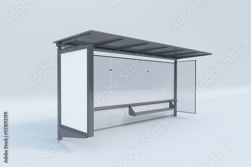 Modern Bus stop Mockup isolated on white background, 3D Rendering