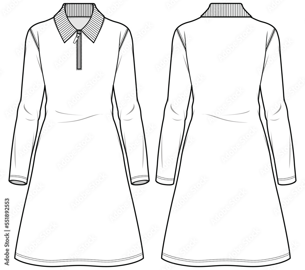 Vector Dress Sketch Dress Technical Drawing Fashionable Women Cadflat Dress  With Ruffles And Puff Sleeves Stock Illustration  Download Image Now   iStock
