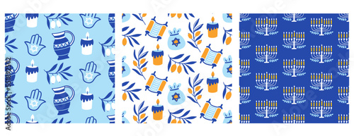 Hanukkah background seamless pattern set
