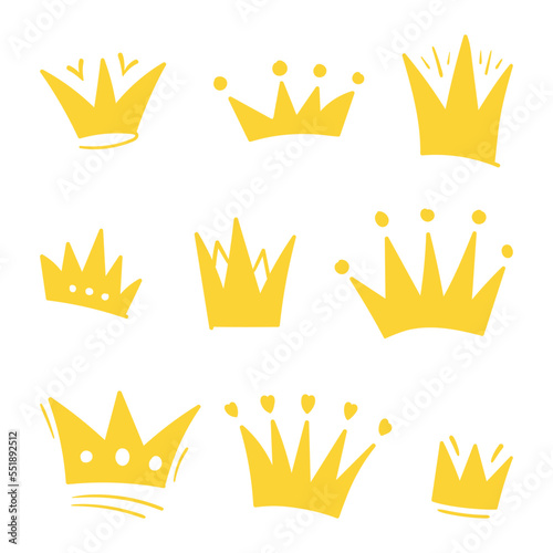 Set of doodle Crown sketch, hand drawn style