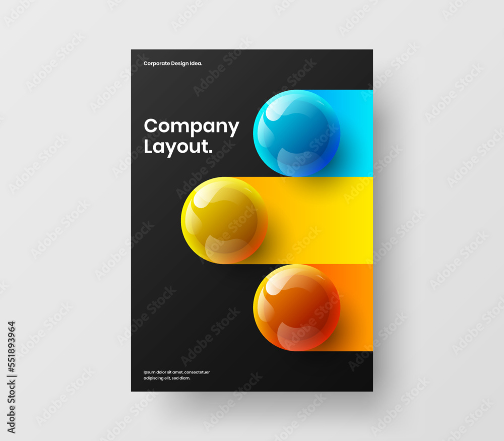 Clean 3D spheres brochure layout. Trendy flyer A4 design vector illustration. Clean 3D spheres brochure layout. Trendy flyer A4 design vector illustration.