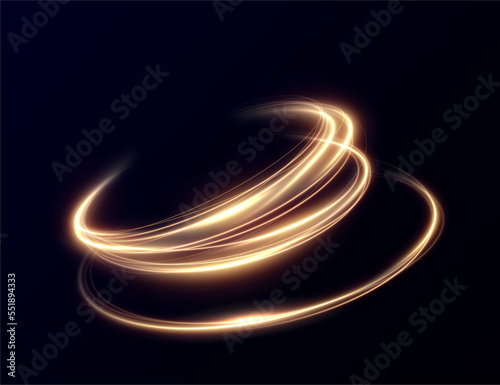 Light golden Twirl. Curve light effect of golden line. Luminous golden circle. Element for your design, advertising, postcards, invitations, screensavers, websites, games.