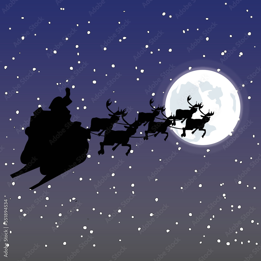 Santa and Sled Riding in the Snowy Night Sky
Santa and Sled Riding in the Snowy Night Sky