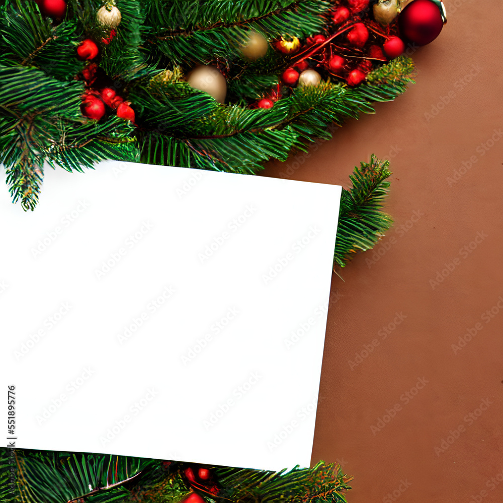 Christmas Card Next To Christmas Tree, Generative AI Christmas Card Next To Christmas Tree, Generative AI