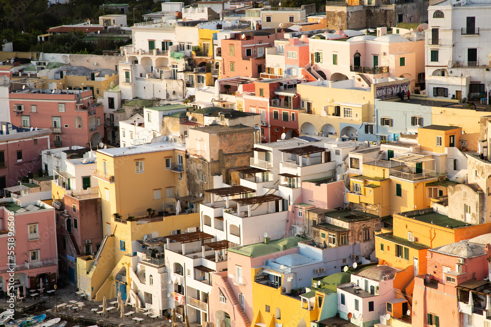 beautiful italian island procida famous for its colorful marina, tiny narrow streets and many beaches