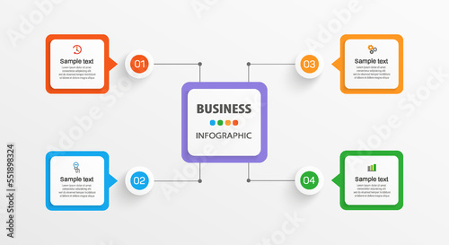 Business infographic design template with 4 options, steps or processes. Can be used for workflow layout, diagram, annual report, web design