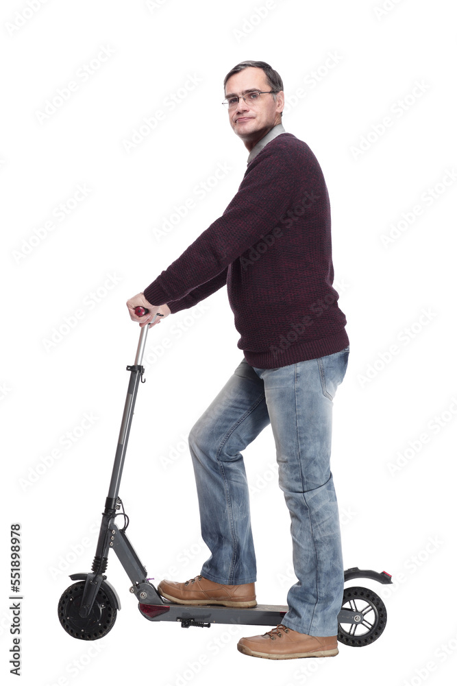 casual man with electric scooter. isolated on a white casual man with electric scooter. isolated on a white
