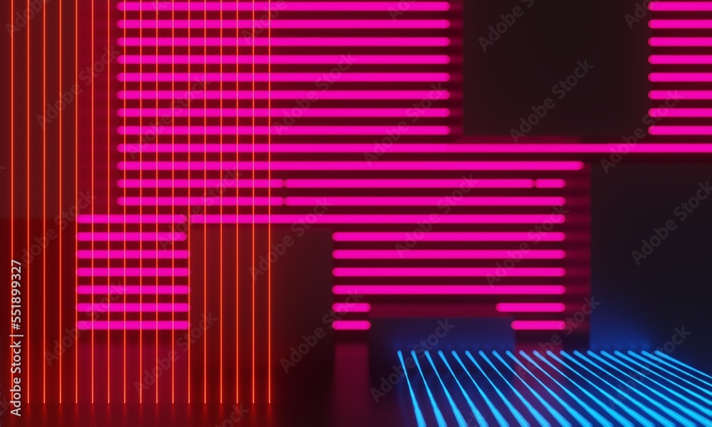 Fototapeta premium 3d illustration rendering,gaming gamer background abstract wallpaper,cyberpunk style metaverse scifi game, neon glow of stage scene pedestal room