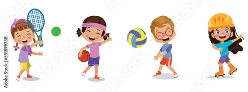 happy kids making various sport