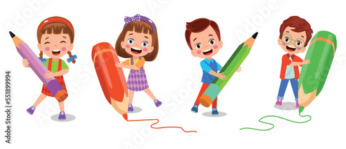 cartoon caharecter happy kid studynig and learning