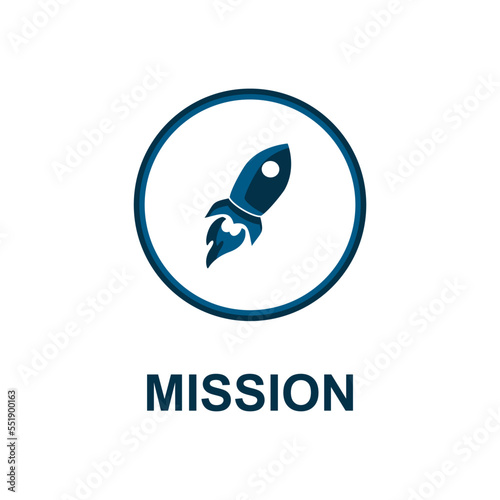 Mission icon with rocket. Web icon Mission isolated on white background. Design Rocket symbol. vector eps10
