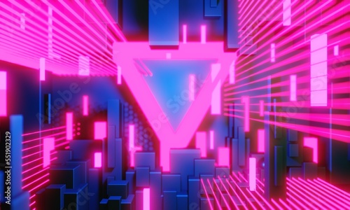 Fototapeta Naklejka Na Ścianę i Meble -  3d illustration rendering,gaming gamer background abstract wallpaper,cyberpunk style metaverse scifi game, neon glow of stage scene pedestal room