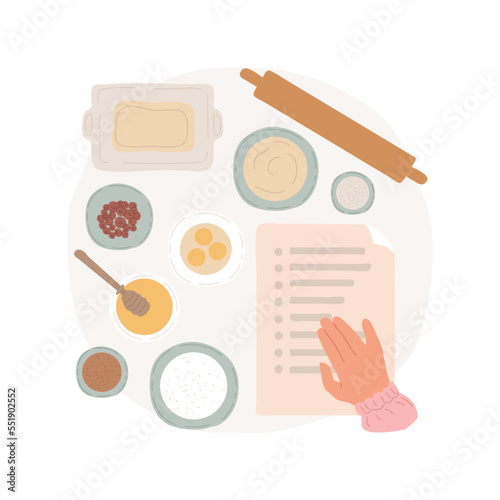 Baking ingredients isolated cartoon vector illustration. Cooking ingredients, preparing food at home, close up, set of products, view from above, homemade pastry, home kitchen vector cartoon.