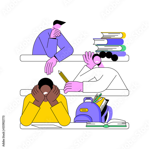Boring lecture isolated cartoon vector illustrations. Group of students feeling bored at lecture, demotivated young people, modern educational process, university classes vector cartoon. photo