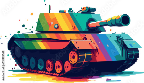 War tank painted with the rainbow flag