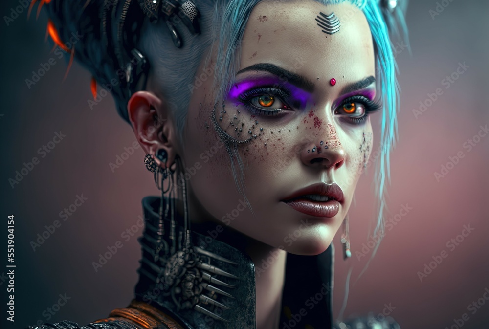 Cyberpunk Queen. Generative AI, non-existent person.	
