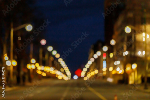 Blured defocused street lights at night in Ottawa city, Canada