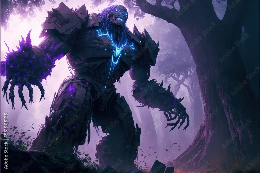 fantasy giant zombie golem monster. digital art style, illustration