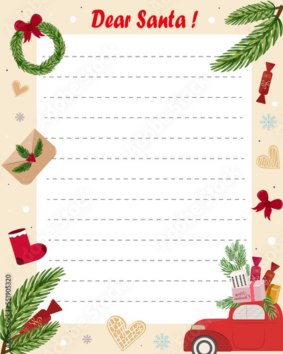 A letter to Santa. Christmas illustration