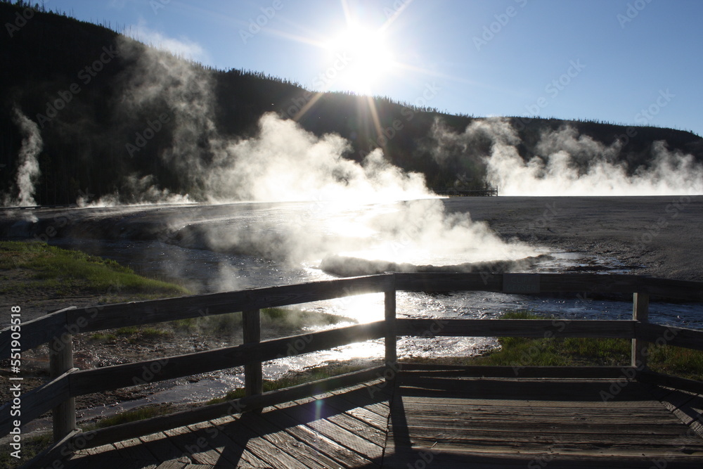 Steam rising at thermal pools in Yellowstone National Park