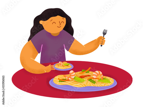 Filipino lady eating pansit bihon 