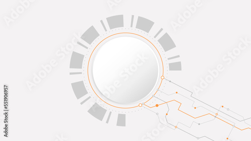 white grey circle technology background abstract. technology with line digital color grey, orange, dot, hi-tech, vector. circle technological for web banner, background, wallpaper, structure, object. 