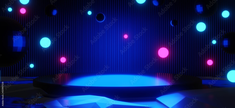 3d illustration rendering,gaming gamer background abstract wallpaper,cyberpunk style metaverse scifi game, neon glow of stage scene pedestal room