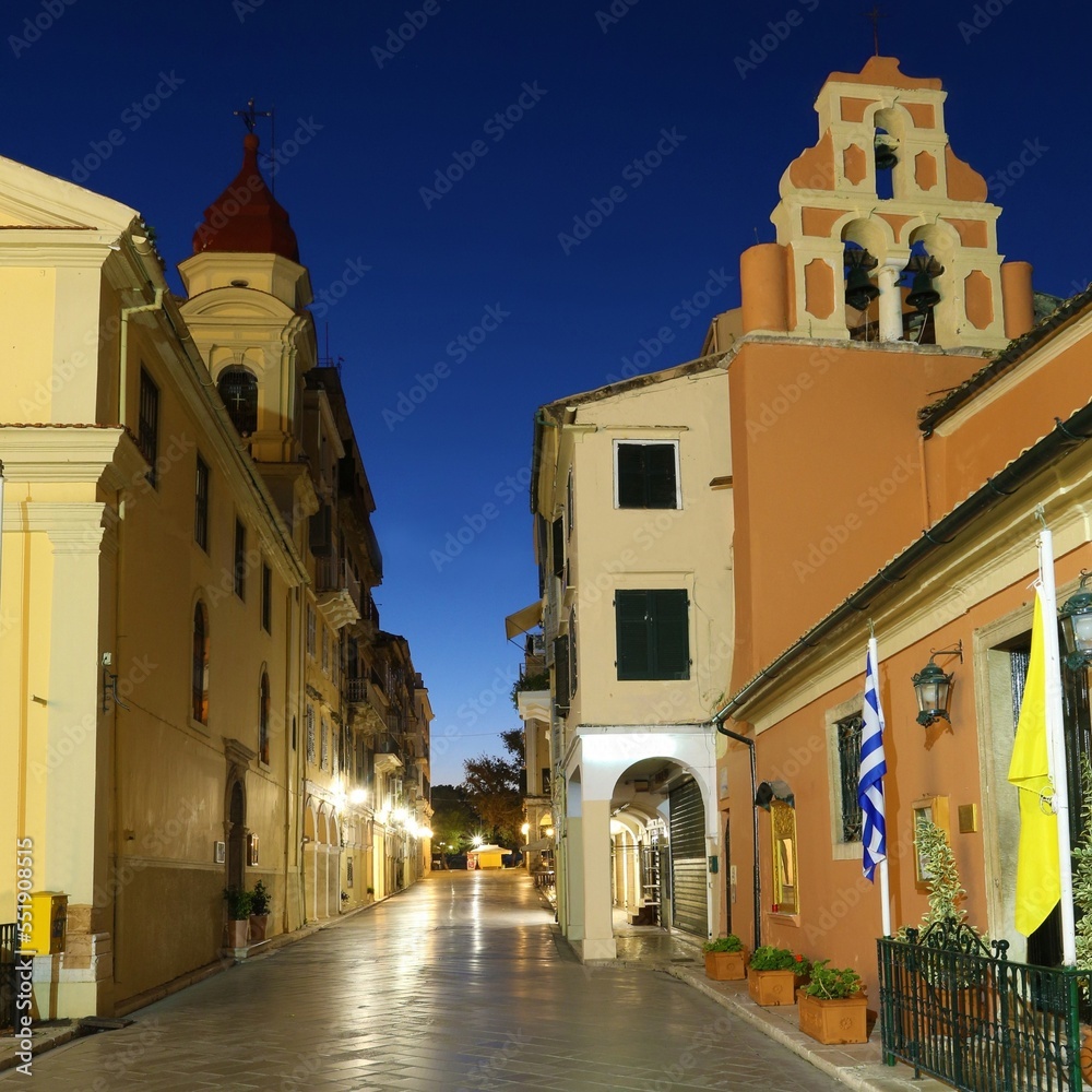 night view on popular Kerkyra city, Greece,  Europe ...exclusive - this image sell only on adobe stock	