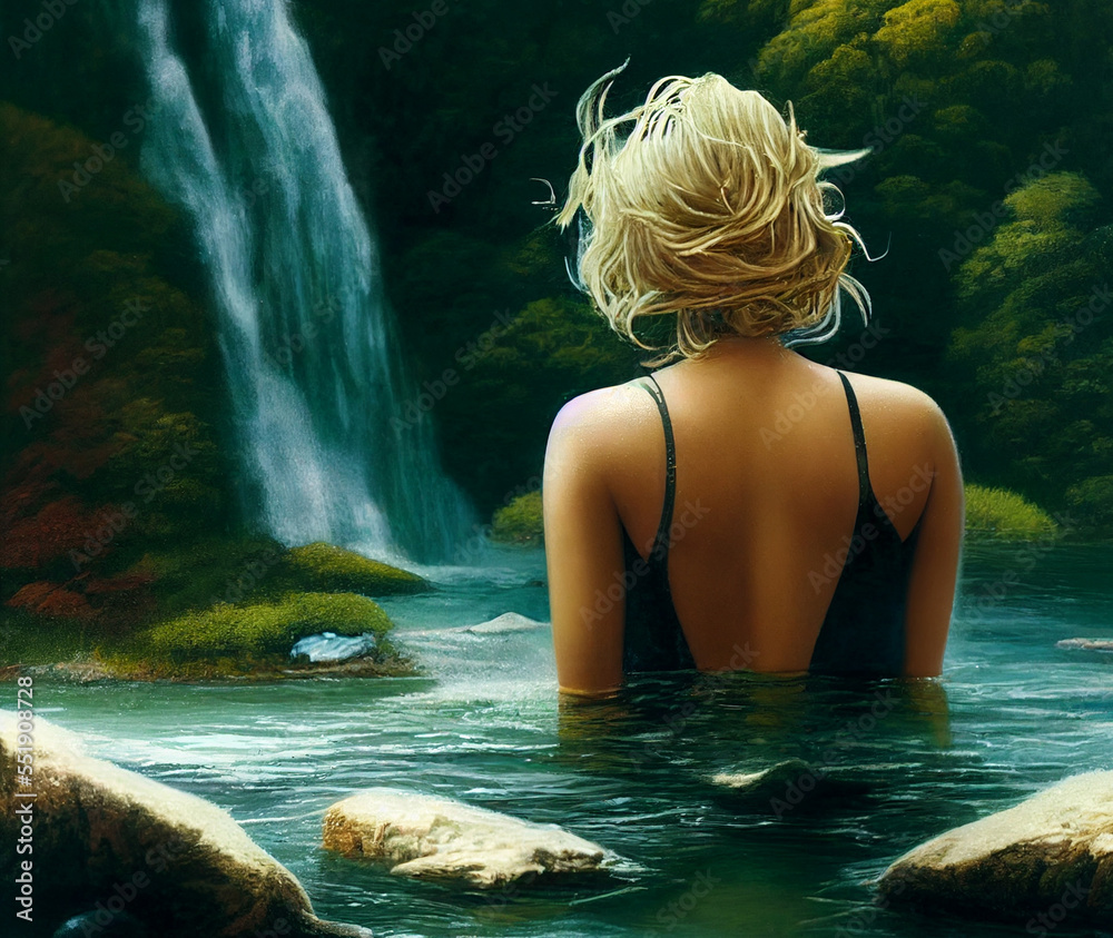 Beautiful blonde bathing in river Beautiful blonde bathing in river